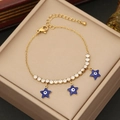 Bracciale dorato con ciondoli a stella occhio greco blu e strass bianchi brillanti - Stile Malocchio Stella Blu (4#)