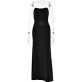 Robe longue noire sans bretelles dos nu avec plis élégants et coupe ajustée - S / Noir