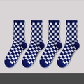 Blue and white checkerboard crew socks with elastic cuffs in a knit cotton blend - No.08 Klein Blue Trend Socks