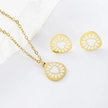 Set di gioielli in acciaio inossidabile con collana a cuore bianco e orecchini a lobo - Oro-Bianco