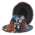 Chapeau fedora en laine noir avec motifs graffiti colorés et texte Play No Work peint - M (56-58cm) / Style Graffiti 1 (PLAY NO WORK)