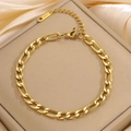 Bracelet chaîne Figaro dorée en acier inoxydable avec fermoir mousqueton ajustable - Bracelet chaîne NK dorée