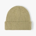 Gorro de lana de punto acanalado caqui oscuro con dobladillo cálido de invierno - Verde Hierba