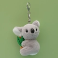 Porte-clés koala en peluche grise avec feuille verte et fermoir mousqueton argenté - Avec Chaîne Perle / Feuilles Grises