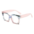 Occhiali anti luce blu quadrati oversize con montatura rosa marmorizzata e aste trasparenti - Lente anti-luce blu cornice rosa trasparente