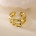 Geometrischer offener Ring mit 18K Vergoldung, zweischichtigem Design und Hammerschlag - Doppellagig Hohl / Wellen-Textur