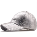 Silver faux leather baseball cap with metallic snake texture and crocodile pattern - M (56-58cm) / White