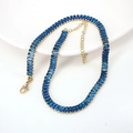 Elegant gold necklace with rectangular blue sapphire zircons and adjustable lobster clasp - Dark Blue