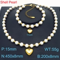 Conjunto de joyas con colgante de corazón dorado y perlas de nácar para collar y pulsera - Collar / Dorado