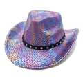 Cappello da cowboy iridescente motivo serpente con borchie e riflessi fluo neon - M (56-58cm) / Viola