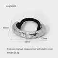 Detail showing irregular hammered silver metal charm dimensions and black elastic hair tie - Silver