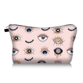Close-up of pink cosmetic bag with cartoon evil eye patterns and black zipper detail - Light Pink Cartoon Art Eyes