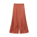 Pantalón de satén rojo óxido de talle alto con elegante diseño de capas fluidas - XS / Pantalón Color Caramelo