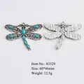 Retro turquoise dragonfly pendant in antique silver finish for DIY jewelry - Large Dragonfly