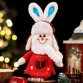 Plush Christmas snowman gift bag with long ears and 10cm zipper pocket for candies - Blue Ear Snowman Doll Bag
