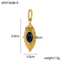 18K gold plated stainless steel sunburst pendant with deep blue oval gemstone - Leaf Gold With Royal Blue Stone (AP41564B-9)