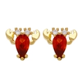 Golden lobster stud earrings with red pear-cut crystal and white stone eyes - Red Lobster