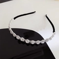 Sparkling silver metal headband with rhinestones and black velvet ends for women - EM1221 Silver Sunflower Zirconia Headband
