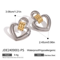 Two-tone heart-shaped stainless steel earrings in silver and gold with size specs - Gold and Silver Two-Tone Heart Style (JDE2409001-PS)