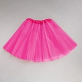 Detailed close-up of pink layered tulle tutu skirt with elastic waistband on grey background - Rose Red / Length 40cm