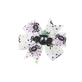 White Halloween bow hair clip with black spider motifs and a green witch hat decoration - 15# White Spider Web Spider