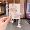 Ancient style hair clips with pink flowers and pearls for girls hanfu accessories - Pink Flower Green Leaf Tassel