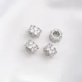 Micro-pave zircon 14K gold plated wheel spacer beads in shiny silver finish for DIY jewelry - Style 8 / 8x5mm / White Gold