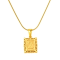 Gold stainless steel rectangle pendant necklace with embossed letter Z and ornate edges - Letter Z