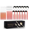 24-piece stainless steel cutlery set with orange handles and elegant black gift box - 24-Piece Set / Silver Red