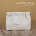 Small creamy white pleated PU leather cosmetic bag with Twinkle Little Star text - Small / Milk Apricot White