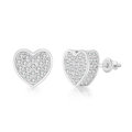 Boucles d'oreilles cœur en argent avec pavé de zircons et fermoir à vis de sécurité - Style Cœur avec Zirconium Complet / Argent (OHE102-2 Or Blanc)