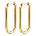 Pendientes de aro ovalados en forma de U de acero inoxidable chapado en oro de 18 quilates - 2.0*23mm / Estilo Dorado (MS-095)