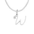 Polished stainless steel letter W pendant necklace with flat snake chain for women - Letter W (Steel Color)