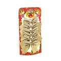 Set of gold glitter Christmas tree bows on a festive decorative card packaging - Glitter Finish / 6 Pieces/Pack (8cm) / Glitter Gold