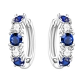 Créoles en argent 925 avec pierres précieuses rondes bleues et claires alternées - Créole avec Incrustation à Intervalle Bleue 4180-BU