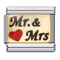 Italian charm link with Mr. & Mrs text and red heart for modular stainless steel bracelet - Mr. & Mrs. (ICJ539)