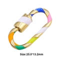Oval screw carabiner in gold finish with colorful enamel stripes for jewelry making - Style 65 (Multi-color Rainbow Stripes Clasp 25x13.2mm)