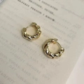 Chic golden croissant style twisted rope hoop earrings with polished metal finish - Gold Thick Braided Ear Buckle