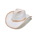 Close-up of white woven straw cowboy hat featuring brown gradient edges and crown detail - M (56-58cm) / White