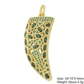 Detailed view of gold horn pendant with green zircon stones, size 34x15x5.4mm - Gold Horn-Green Zirconia