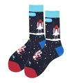 Men's cotton crew socks featuring navy blue space theme with rockets and crewmate pattern - 38-46 / Navy Space Character Rocket