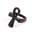 Polished black stainless steel ring featuring an ancient Egyptian Ankh cross symbol - US 7 / Black
