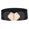 Elastic wide belt in black with gold buckle and sparkling rhinestone butterfly design - Retro Bow Style