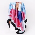 90cm satin square scarf featuring elegant floral print and silk-like glossy finish - 90x90cm / Blue (D9223)