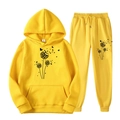 Survêtement en polaire jaune avec imprimé papillon et pissenlit, sweat à capuche et pantalon - S / Haut Et Bas / Jaune Style 3