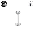 G23 titanium labret stud with a clear heart zircon stone and a flat back base - Round Bezel Clear Zirconia / Silver