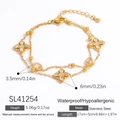 Golden double-layer stainless steel clover bracelet with white zircon and waterproof coating - Stainless Steel Double Chain Inlaid Rhinestone Bracelet (SL41254)