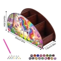 Walnut wood DIY diamond painting pen holder with unicorn design and four compartments - Unicorn