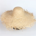 Ψάθινο καπέλο raffia με φαρδύ γείσο και ξύλινες χάντρες για την παραλία και διακοπές - Ρυθμιζόμενο / Μπεζ