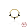 Golden S925 sterling silver septum ring featuring black triangles and white zircons - Gold Single #1 (Black Zirconia Triangle)